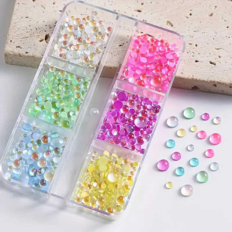 6/12 Gemakalong Mermaid Bead Nail Art Jewelry Half Round Flat Bottom Illusion Color Bubble Beads