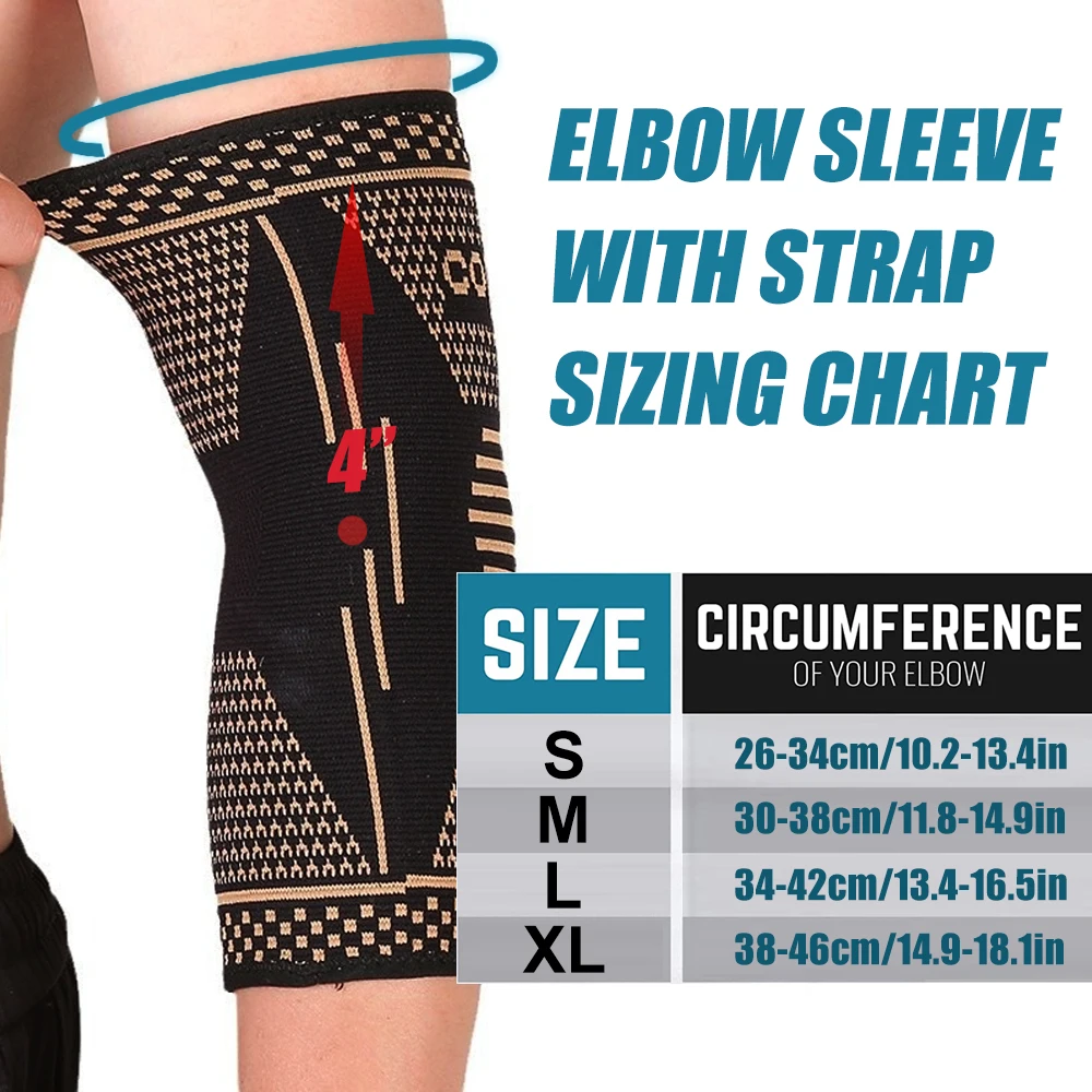 1pc Copper Elbow Compression Sleeves, Tennis Elbow Brace for Women and Men, Arms Support Sleeve for Tendonitis, Tennis, Golfers