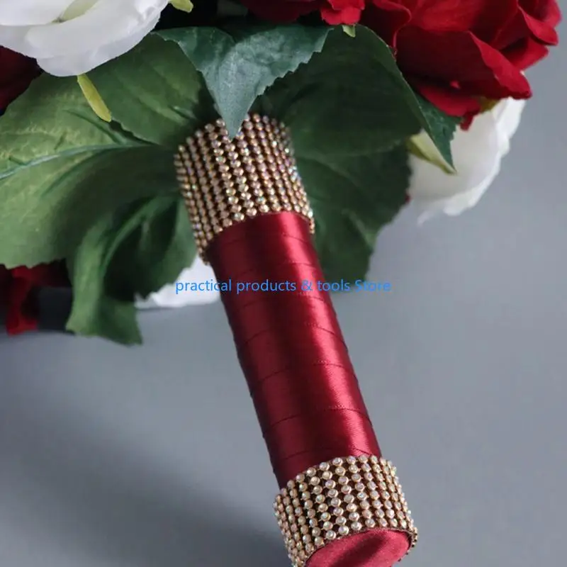 77JB الزفاف باقة زهرة رومانسية باقة الاصطناعية الأبيض والنبيذ زهور الوردة الدعائم الفوتوغرافي للعروس يوم باقات الزفاف العروس #3