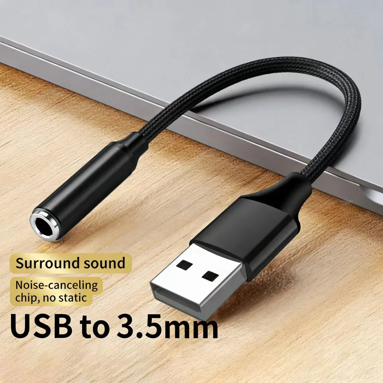 USB to 3.5mm Audio Adapter, Noise Canceling External Sound Card, Plug Play No Static for Windows Mac Linux PC Laptop Headphone