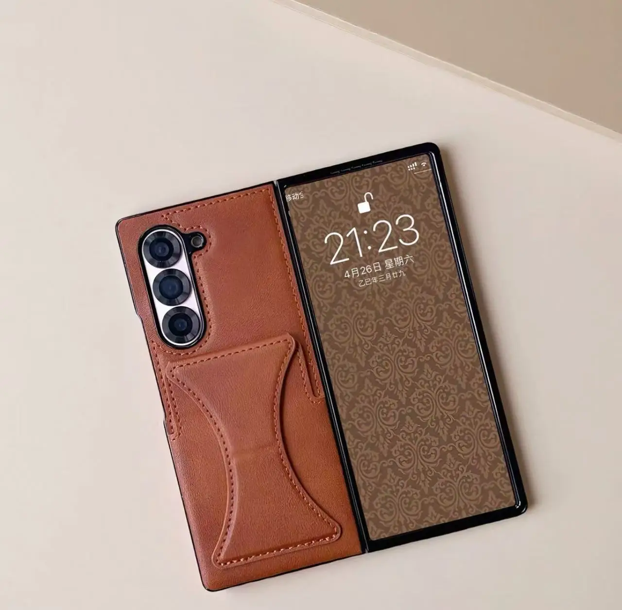 

New Luxury Leather Card Holder Phone Case For Samsung Galaxy Z Fold 7 6 5 4 3 Wrist Strap Fold stand Tempered Film Protect Cover