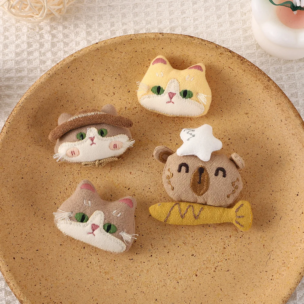 Brooch Pin Adorable Kitten Cotton Filled Cartoon DIY Craft Material for Hair Clip Scarf Bag Ornament Soft Lightweight