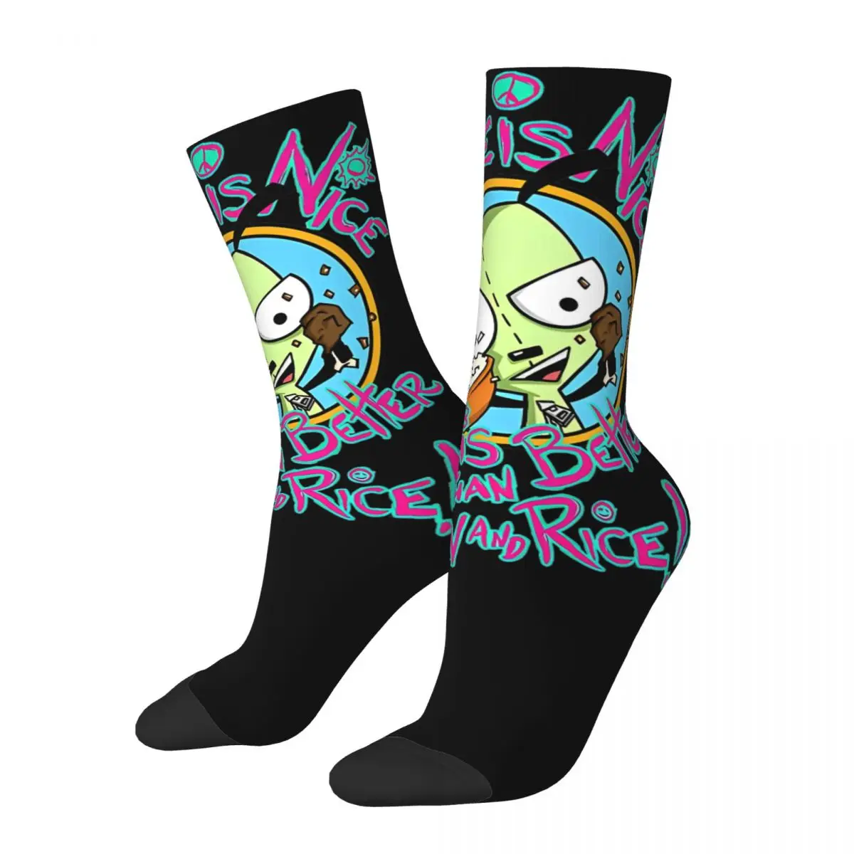 Autumn Winter Harajuku Unisex Peace Is Nice Invader Zim Socks Cartoon Breathable Soccer Socks