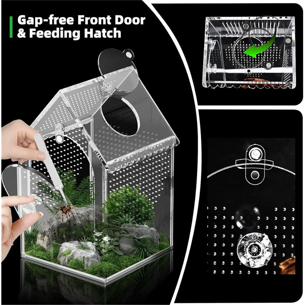 2026 New Jumping Spider Enclosure,Warp-Proof Seamless Acrylic Tarantula Terrarium,Front Opening Bug Habitat with Feeding Port