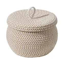 1pcs Snack Basket Hamper Small Round Rope Woven Baskets For Storage Desktop Lids Cotton Rope Organizer Weaving Storage Baske