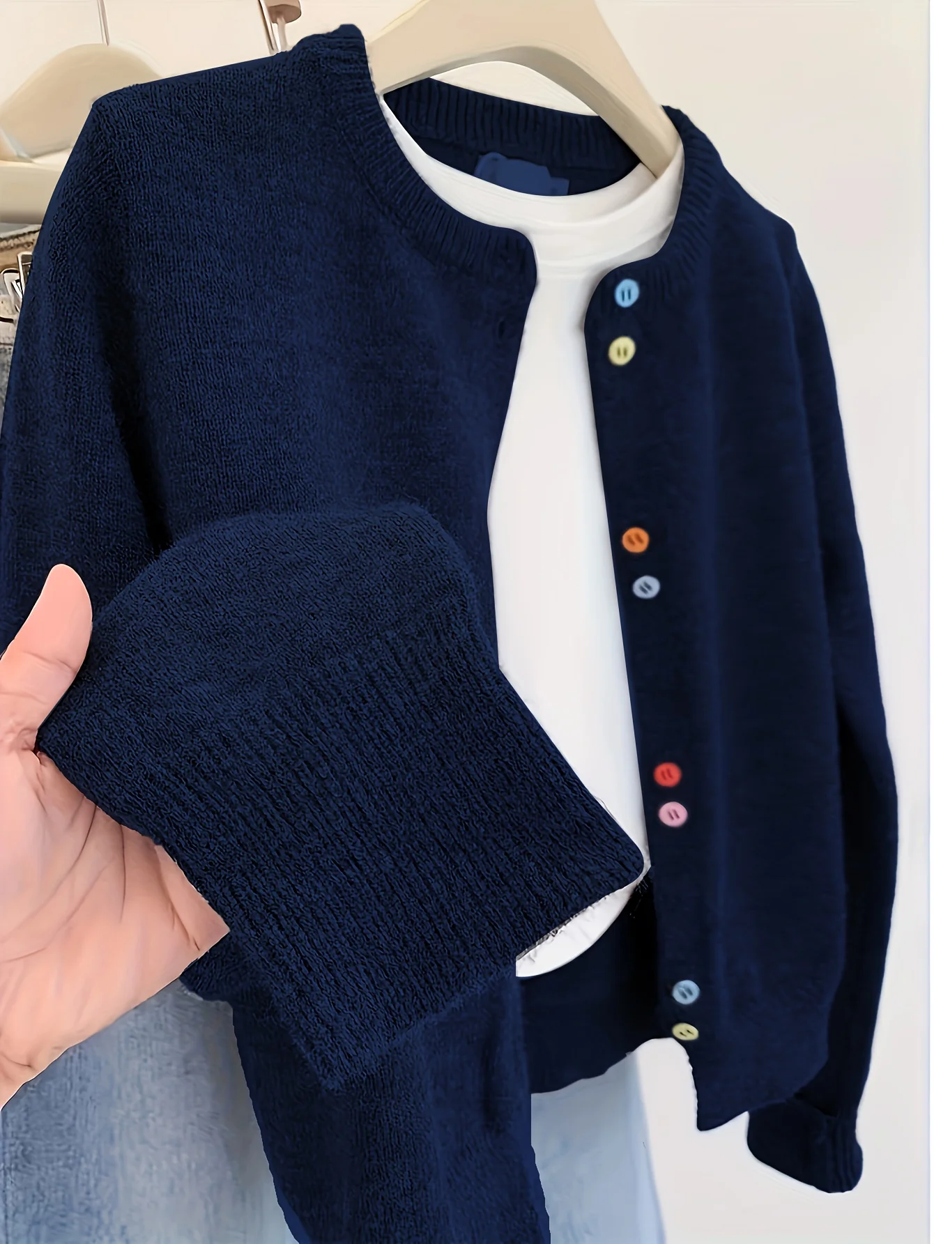 Women's Fashion Solid Cardigan Multicolor Buttons Front Knitted Sweater Elegant Daily Wear for Fall Winter