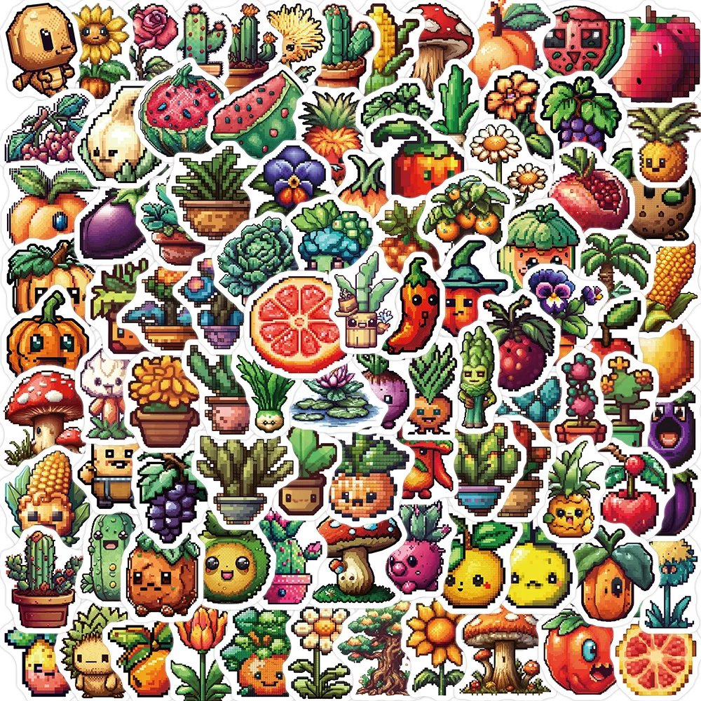 10/30/50/100PCS Cute Pixel Cartoon Stickers Funny Fruit Vegetable Graffiti Decals Notebook Fridge Phone Suitcase Toys Decoration