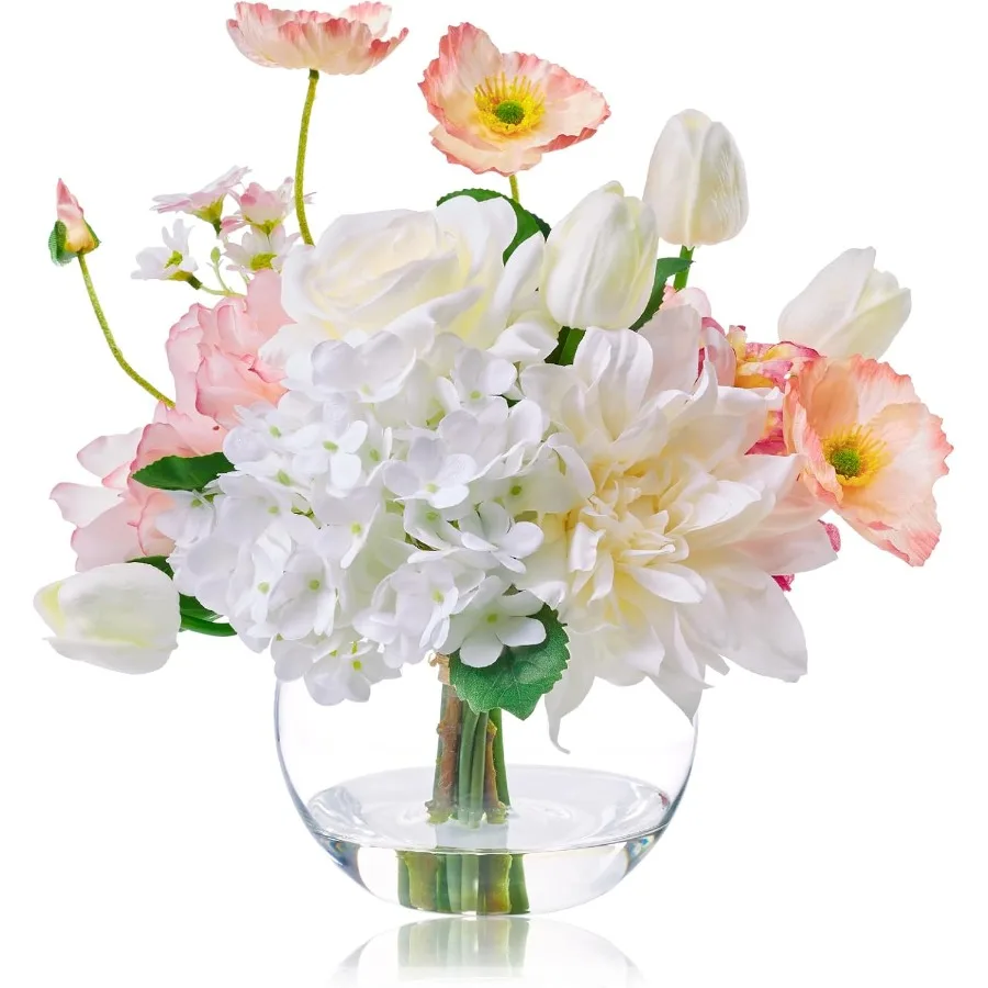 

Artificial Flowers in Vase for Seasonal Decor Mixed White Tulips Pink Silk Fake Flowers Bouquet Arrangements in Glass Vase with