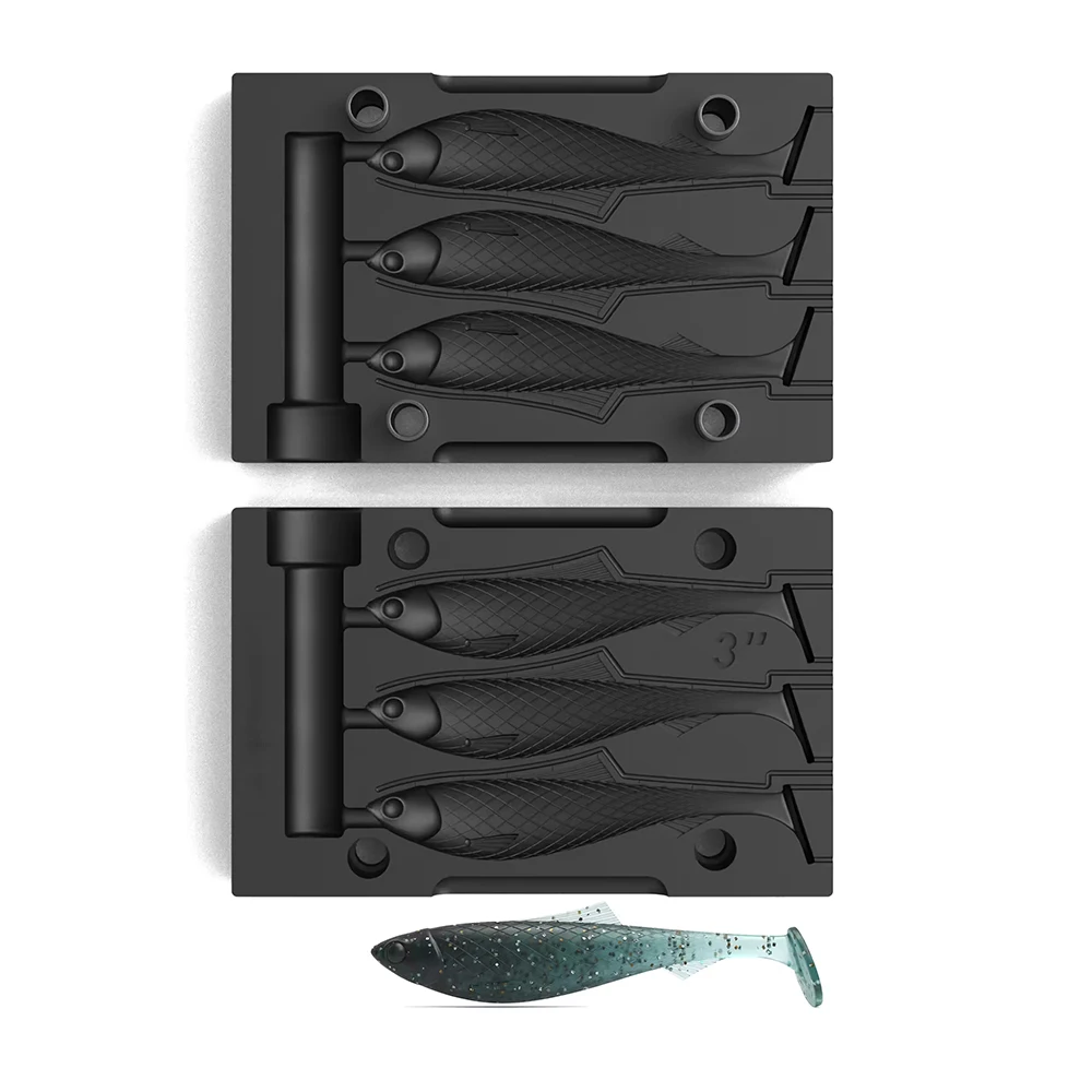 Custom DIY Soft Plastic Lure Mold - Triple-Cavity T-Tail Swimming Lure Injection Mold for Fishing Lure Manufacturing Die Casting