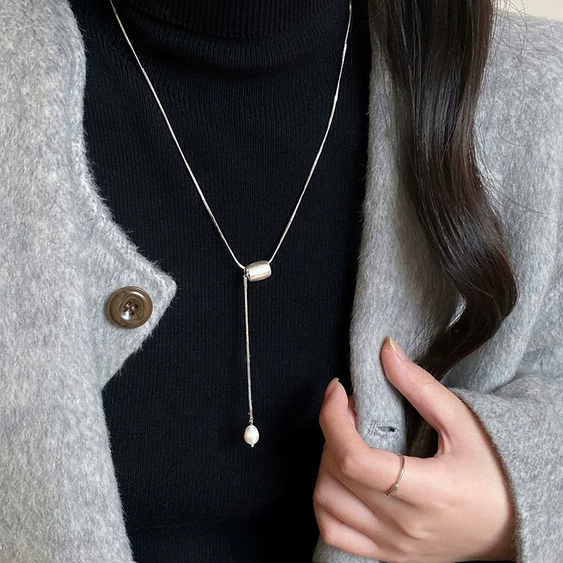 925 Sterling Silver Heart Necklace for Women Sweet Pendant Fine Jewelry Gift Weather Sweater Chain