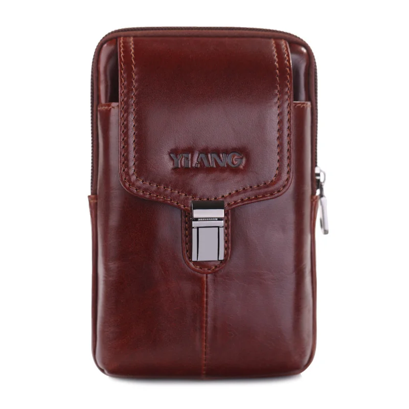 Men Genuine Leather Cell/Mobile Phone Case Waist Pack Bag Pocket Purse Zipper Wallet Oil Wax Cigarette Hook Fanny Belt Bags