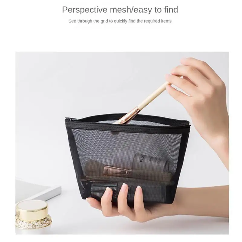 Women Mesh Cosmetic Bag Travel Storage Makeup Bag Organizer Female Make Up Pouch Portable Small Large Toiletry Beauty Case