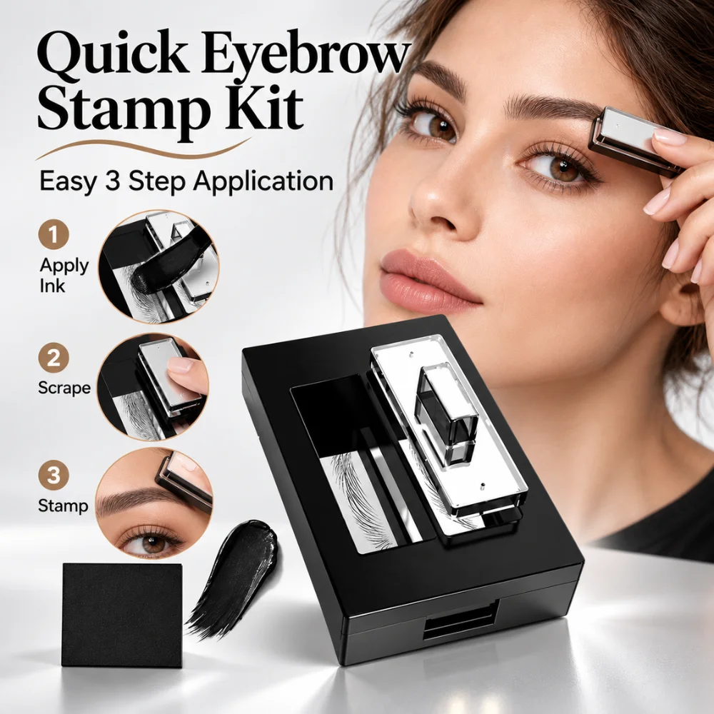 Eyebrow Makeup Stamp Tool Kit With Clear Transfer Head And Brow Ink For Defined Natural Looking Brows And Easy Touch Ups