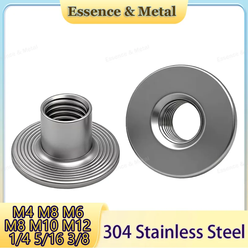 304 Stainless Steel T-Type Welded Nuts M4 M8 M6 M8 M10M12 1/4 5/16 3/8 Furniture Connection Welded Nuts Through-Hole Flange Nuts