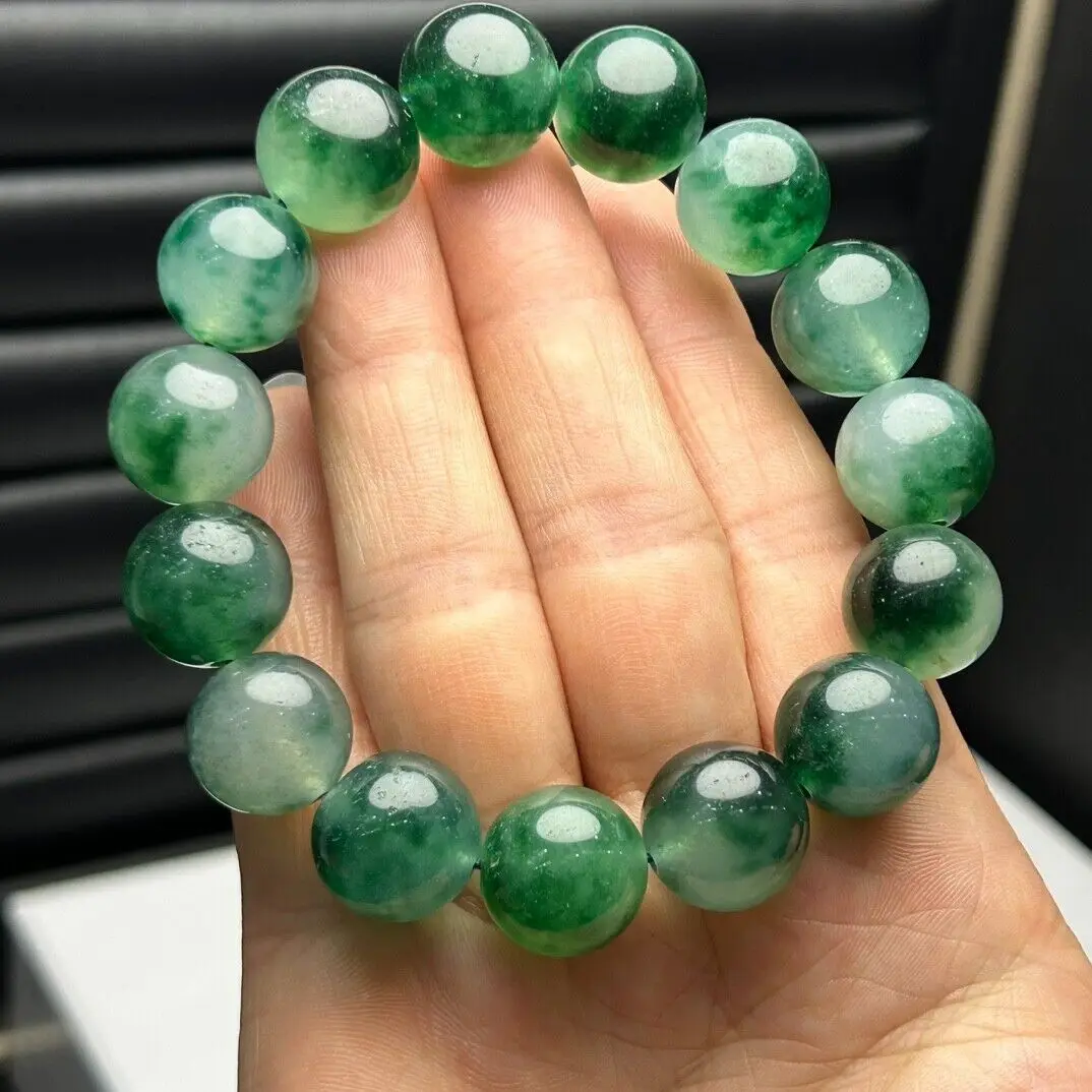 Certified natural ice Burmese Green Jade jadeite Beads bracelets bangle 14MM