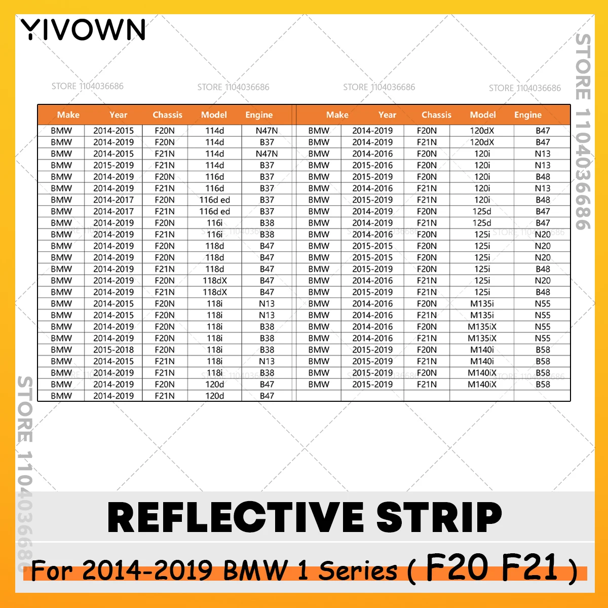 For 2014-2019 BMW 1 Series (F20 F21) Rear Bumper Reflector Warning Reflective Strip 63147363787 63147363788