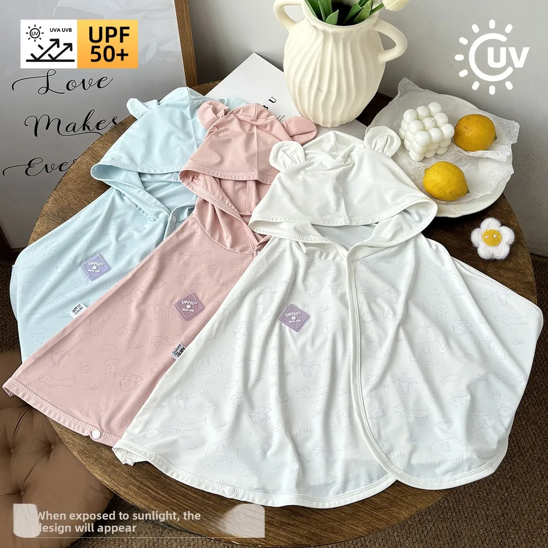 Baby Hooded Sun Protection Coat Summer Thin Kids Cape Cloak UV Protection Skin Clothes Air Conditioning Cardigan Outerwear
