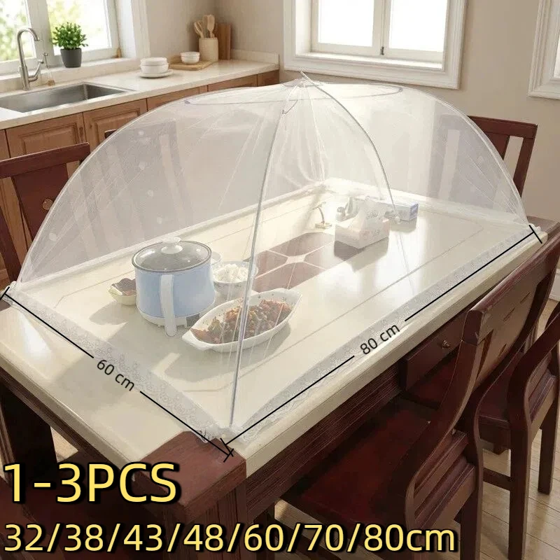 Collapsible Mesh Food Covers Protective Anti-Flying Pop Up Fine Fly Net White Household Food Tent For Outdoors Parties BBQs