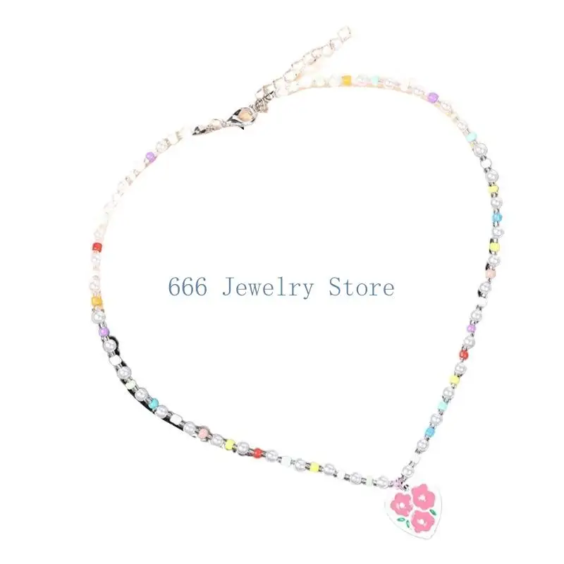 F2TD قلادة زهرة زهرة ملونة للنساء مترقم قلادة القلب الأنيقة #2