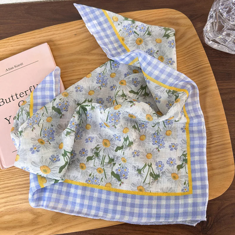 Premium Cotton Linen Floral Headscarf Women Soft Breathable Versatile Hair Scarf Bandana for Travel Outing Daily Gift