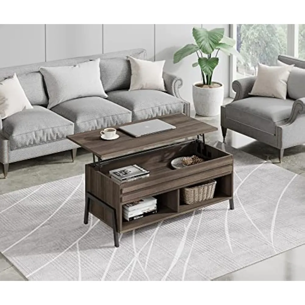 Lift Top Coffee Table with Hidden Compartment and Storage Shelf, Rising Tabletop Dining Table for Living Room Reception Room, 4