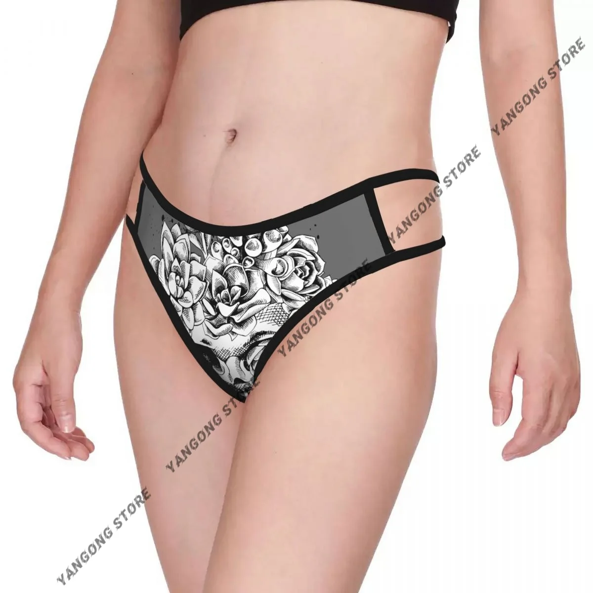 

Women Sexy Thong Pants White Flower Sugar Skull Grey Female Low Rise G-String Ladies Bikini