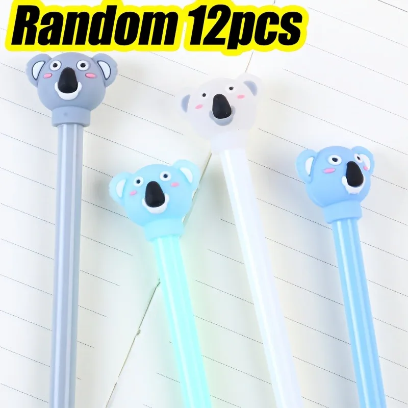 

12 creative 0.5mm koala gel pens, randomly designed cute silicone head water-based signature pens
