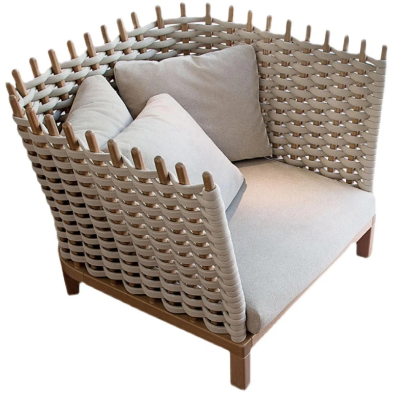 

Outdoor rattan wood patio sofa, sun room, outdoor balcony, casual single double knitting home