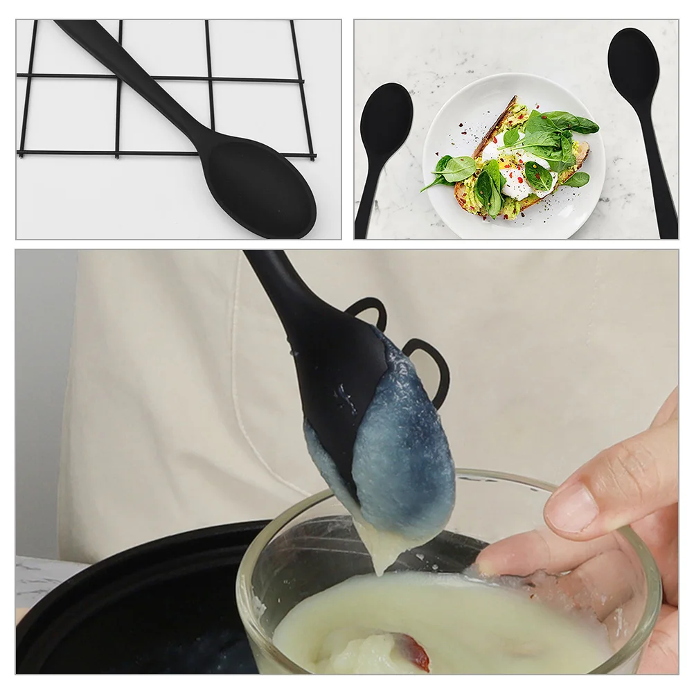 

Silicone Seasoning Spoon Black Small Cooking Multi Functional Kitchen Tool Heat Resistant Mixing Stirring Baking Serving Soup