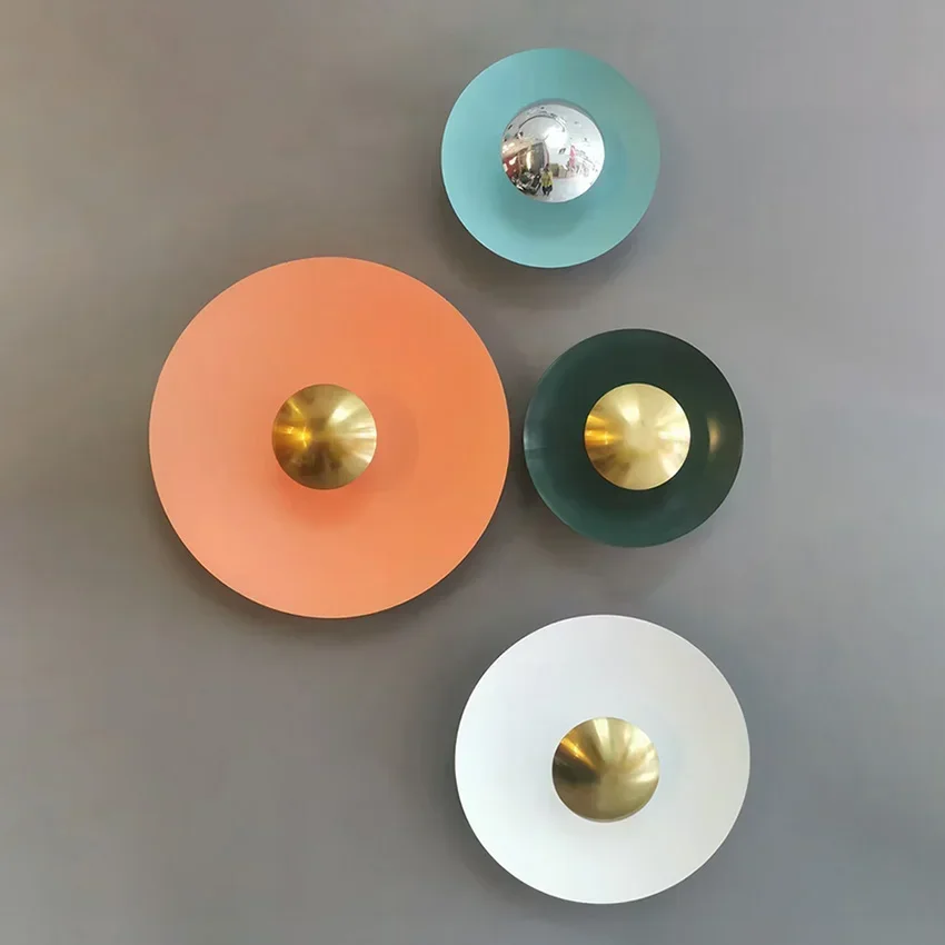 Modern led wall light Round iron wall lamp Nordic creative color living room TV home decor lighting fixture stair bedside lamps