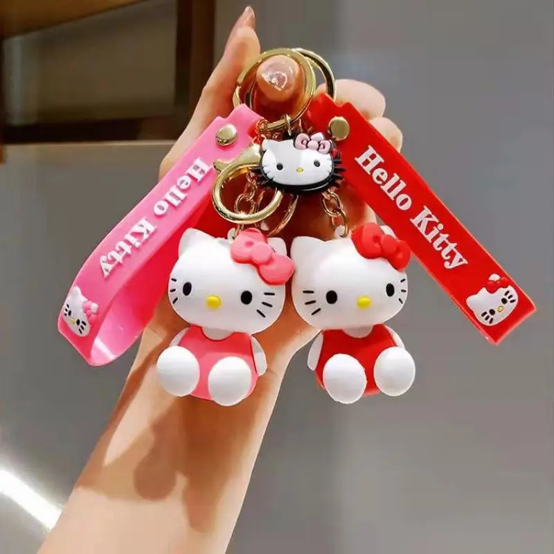 Kawaii Sanrio Hello Kitty Keychain Cartoon Doll Cute Kitty Pvc Key Chain Soft Rubber Car Key Ring Women Bag Pendant Girl Gift