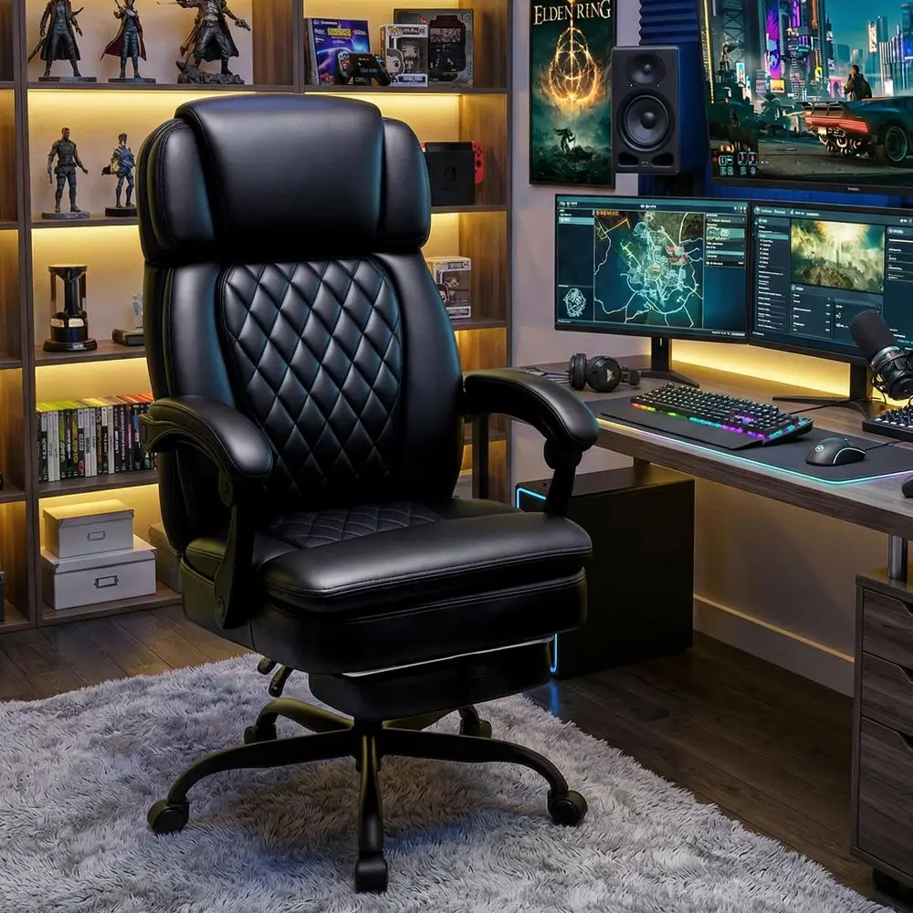 

Executive Office Chair with Foot Rest for Heavy People, Ergonomic Big and Tall Desk Chair with Adjustable Headrest, High Back P