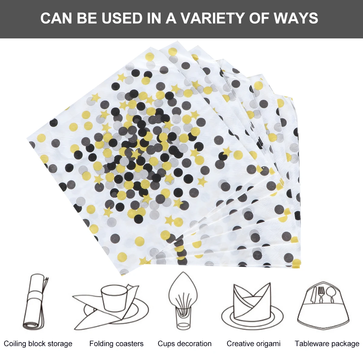

20 Pcs Black Dot Napkin Paper Napkins Colorful High Quality Dinner Printed