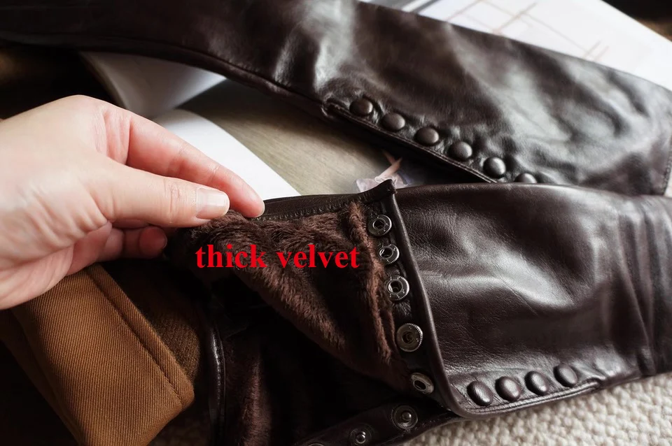 Ladies' Winter Warm Touchscreen Korean Medium-length Leather Gloves with Velvet Lining Women 45 cm Long Single-breasted Luvas