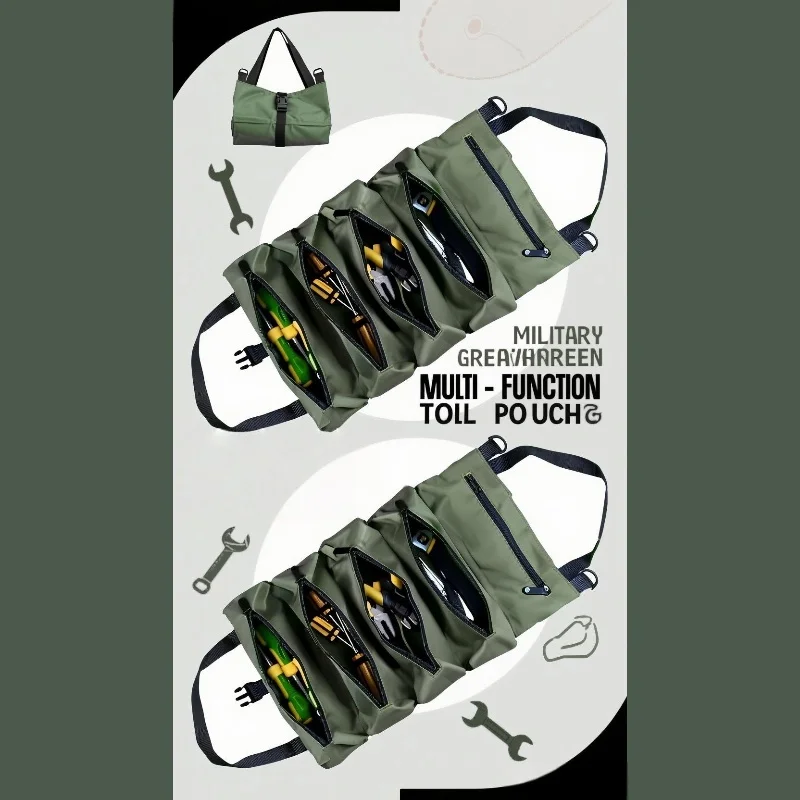 منظم الأدوات القابل للطي الاحترافي: 4+ جيوب بسحاب وحزام كتف سميك لتخزين المفكات/المفكات - وضع مدمج جاهز للطي!