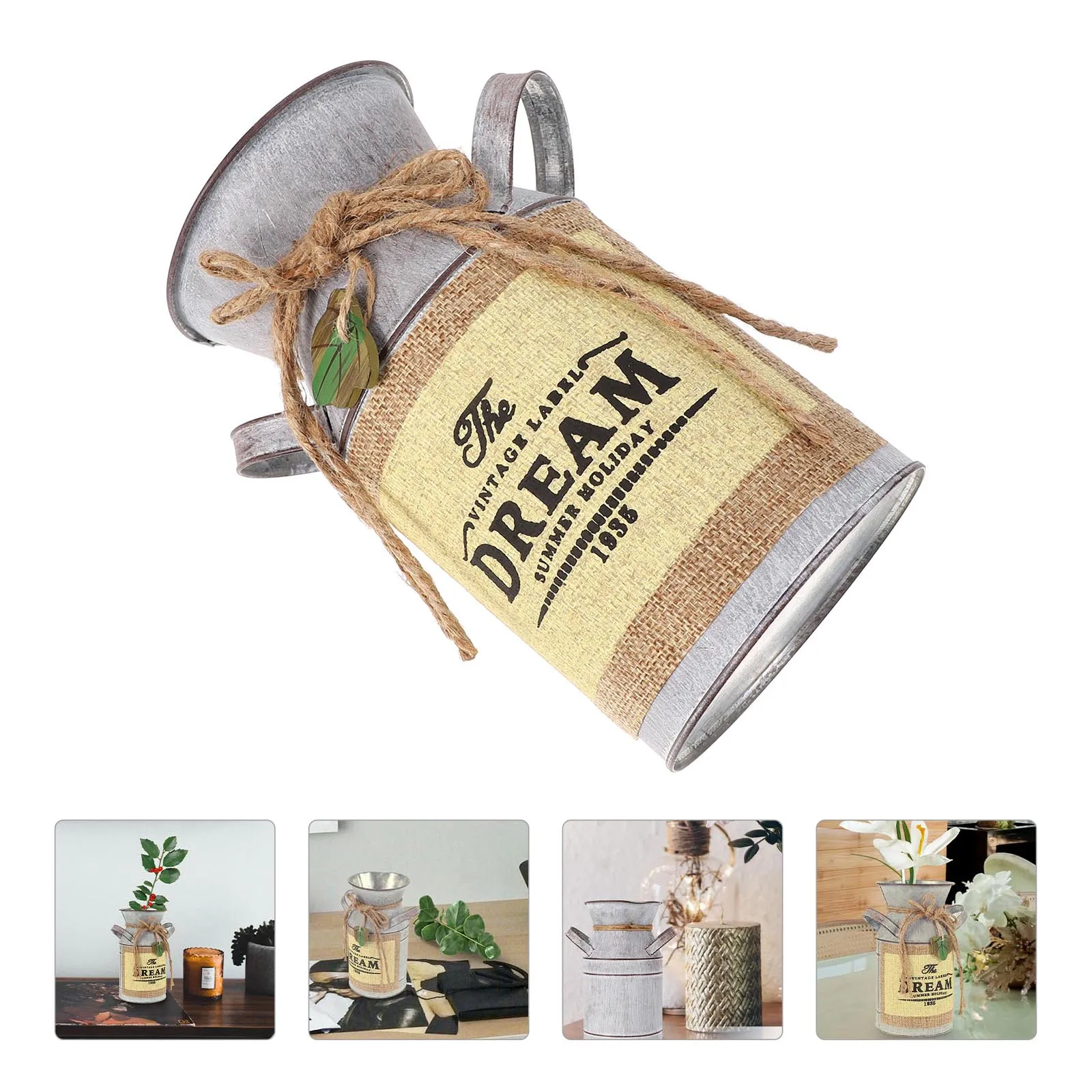 

Retro Burlap Fabric Flower Vase Iron Home Decorative Bottle Dried Arrangement Container Desktop Living Room Ornament Household