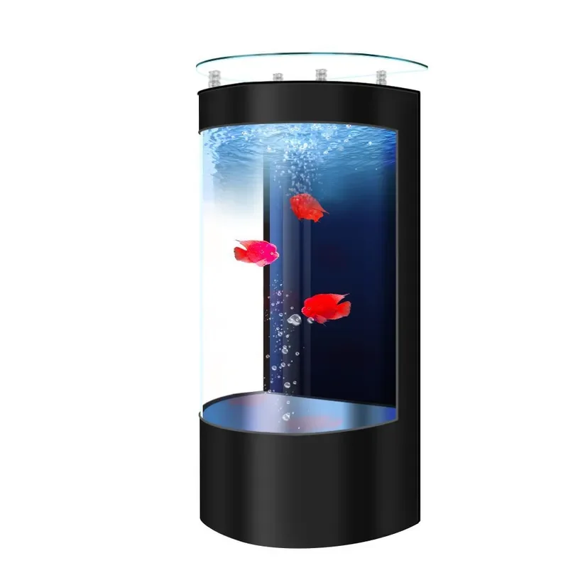Semicircle Fish Tank Vertical Floor Aquarium Small Living Room Decor Self Circulating Back Filter Goldfish Bowl Space Saving