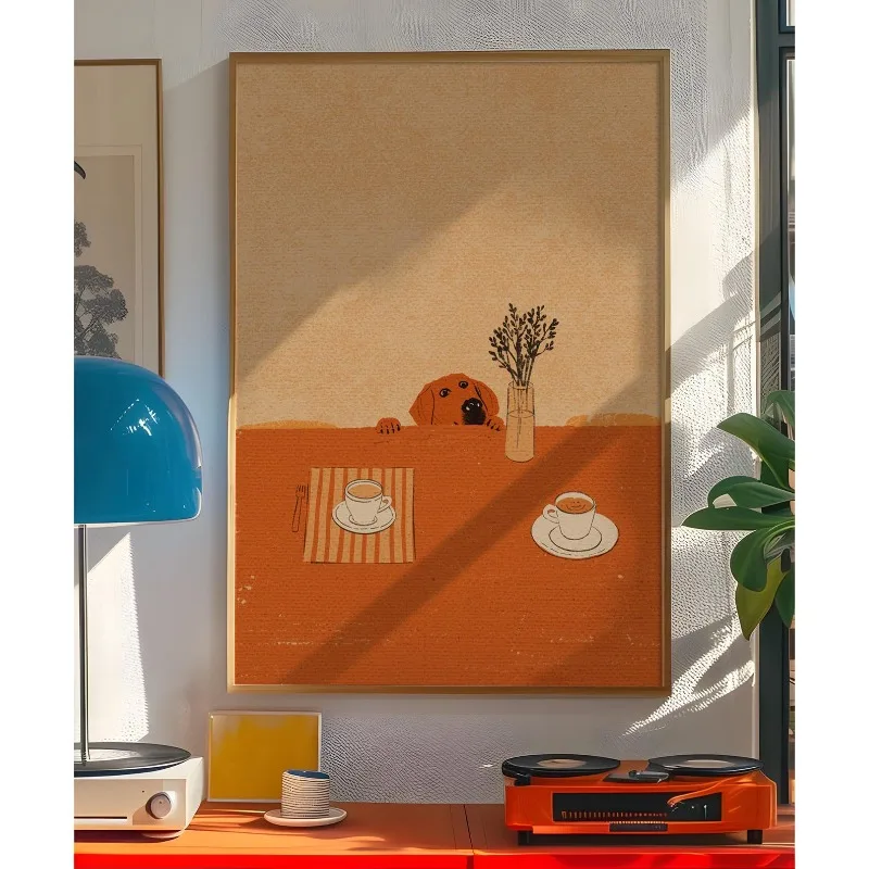 Cunning Puppy Kitchen Print Poster Art, Breakfast Poster, Suitable for Restaurant and Room Decoration