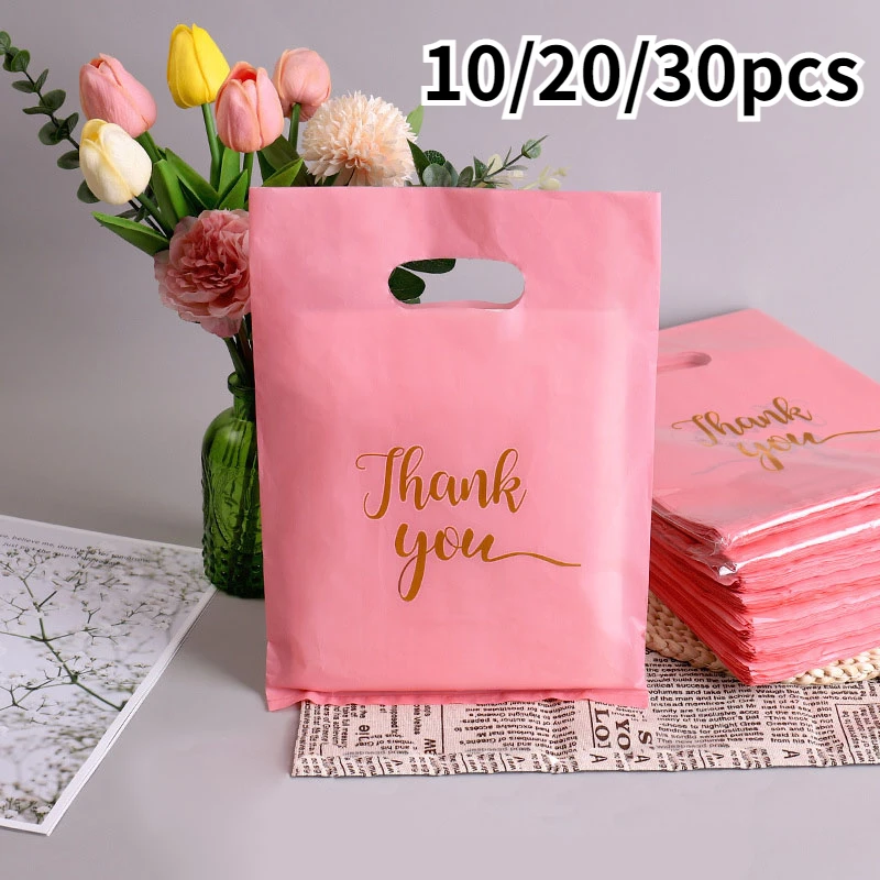 10/20/30PCS Pink Gift Bag Durable Plastic Gratitude Bag Supermarket Shopping Christmas Thanksgiving Party Decoration Supplies