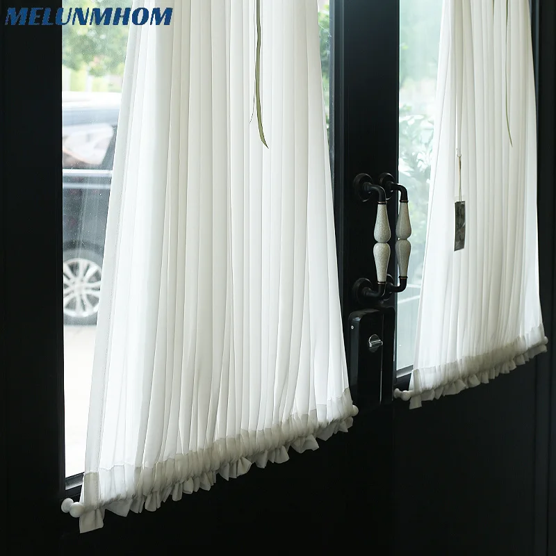 

American Up And Down Fixed Stretch Tulle Rod Window Screen Curtains White Sheer Cafe Glass Door Drapes Multi-purpose Cortinas