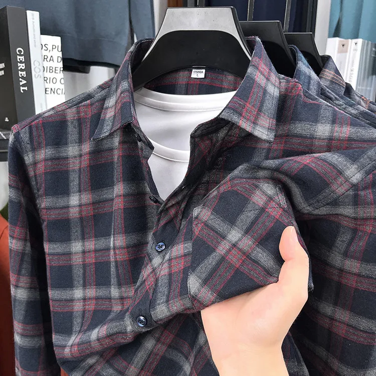 

Фланель из чистого хлопка, теплая осенне-зимняя мужская повседневная длинная подставка Sve irt, хлопковая клетчатая подставка на пуговицах