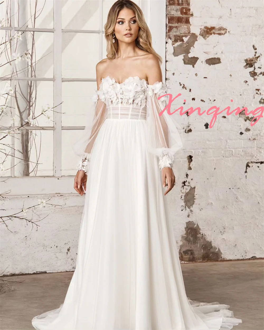 Customized 2025 Fashion Tulle Wedding Dresses Dreamy Strapless Detachable Sleeve Wedding Dresses Buttons Back Wedding Guest