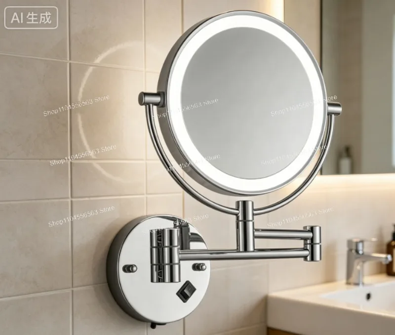 

Настенное увеличительное зеркало для макияжа с LED-подсветкой, 3-кратное и 5-кратное увеличение, зеркало для ванной комнаты в отеле
