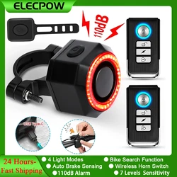 Elecpow Bicycle Burglar Alarm Taillight Waterproof Smart Auto Brake Sensing Tail Lamp Remote Control USB Charge Bike Rear Light