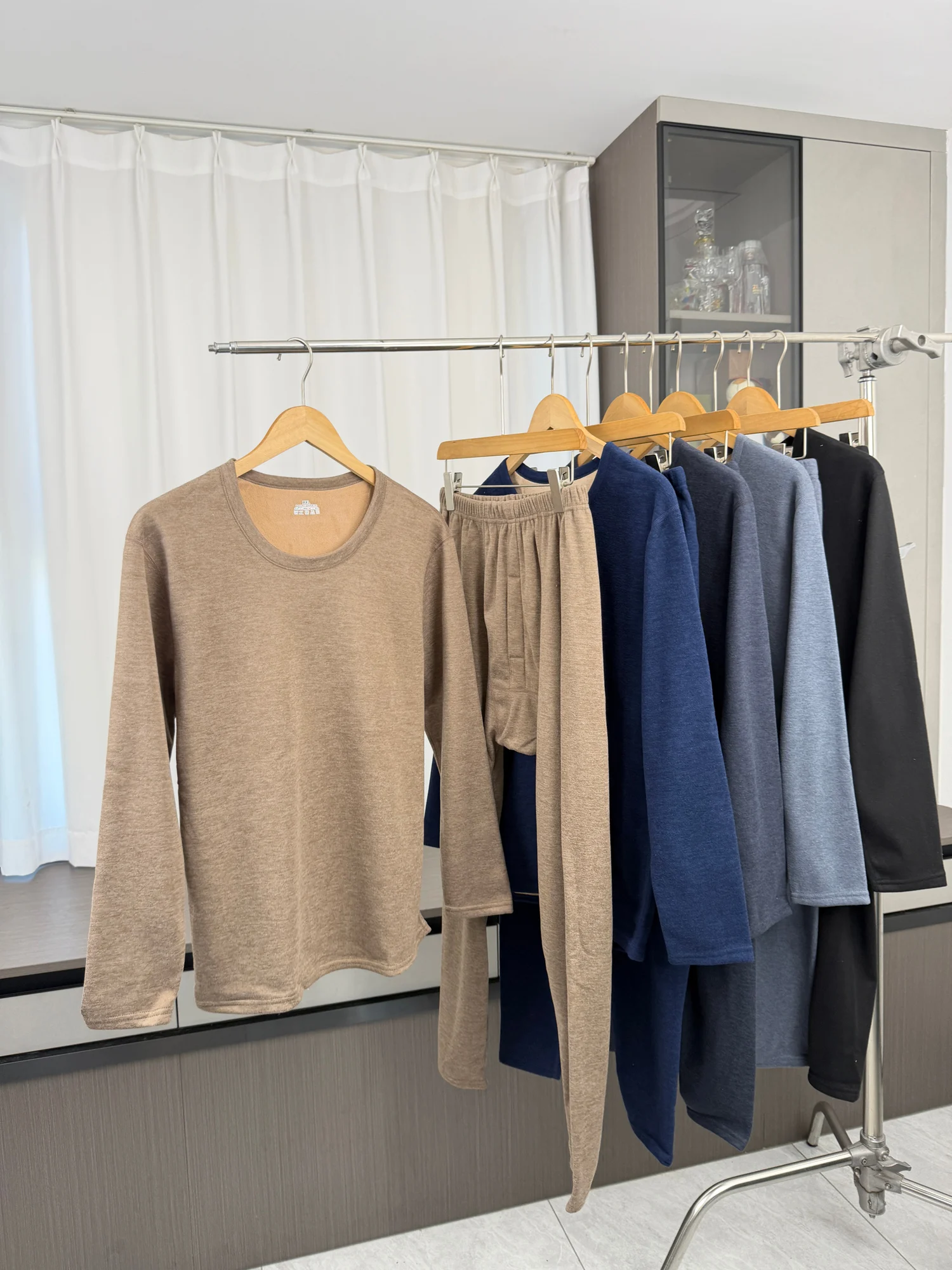 Thickened Camel down Fashionable Warmth round Neck Men's Underwear Set Skin-friendly Home Clothes Long Sleeve  Color