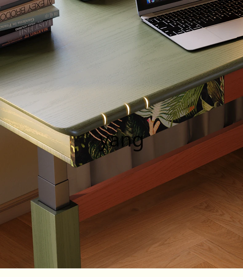 LTT electric lifting table retro home solid wood workbench computer study table