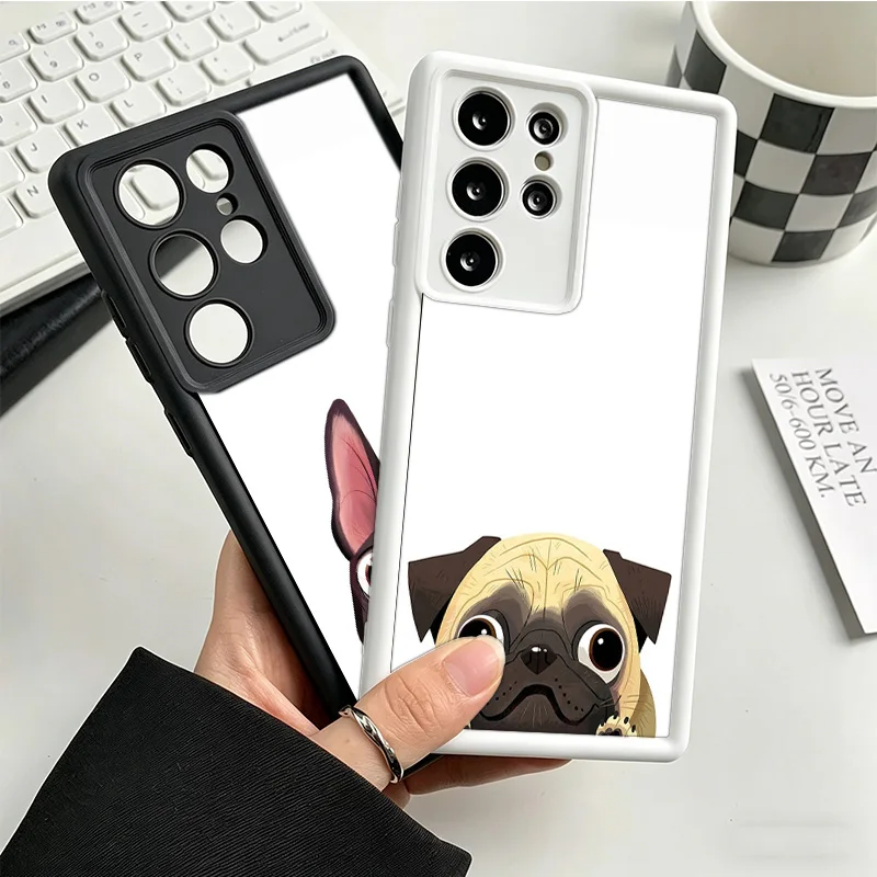 Cute Animal Pug Dog Cartoon Bulldog Phone Case For Samsung S25 Ultra S26 S23 FE S22 Galaxy S21 S20 Plus S24 FE Cover Coque Shell