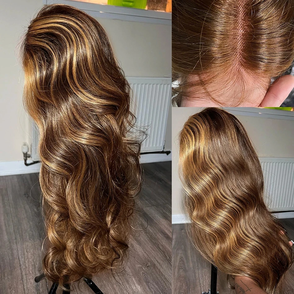 

Highlight Ombre 13x4 HD Transparent Lace Front Wigs P4/27 Body Wave Lace Front Wig Human Hair Ombre Colored Wig Brazilian Hair