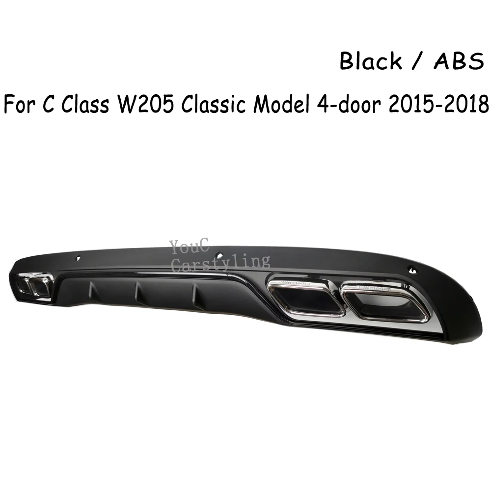 W205 AMG Style Rear Diffuser with 304 Stainless Steel 4-outlet Exhaust Tips For Mercedes C Class W205  C300 C350 2015-2018