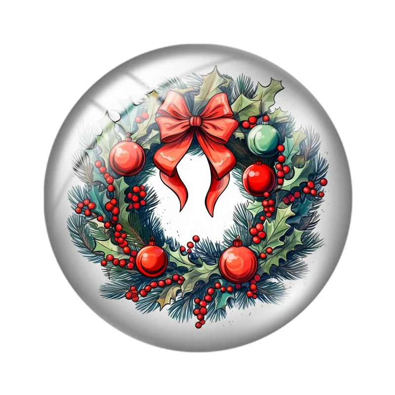 Christmas Wreath  10pcs 12mm/18mm/20mm/25mm Round photo glass cabochon flat back Making findings for bracelets